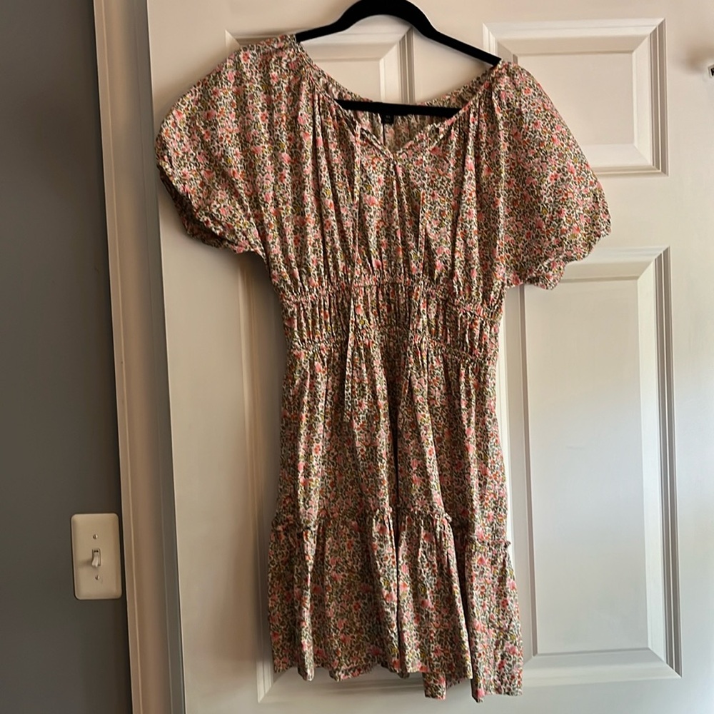 J Crew floral pink short- and puff-sleeved mini sundress 100% cotton